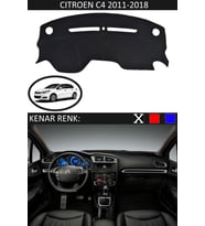 Citroen C4 2011-2018 Için Uygun Torpido Koruma Halısı Siyah Kenar Renk Siyah