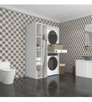 Kenzlife çamaşır-kurutma makinesi dolabı gutas sol byz 187*120*60 çekmeceli banyo (Beyaz)