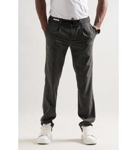 Ecer Tek Pileli Slimfit Beli Lastikli Ve İplikli Çizgili Kışlık Erkek Kumaş Pantolon (Gri)