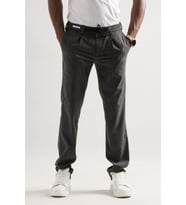 Ecer Tek Pileli Slimfit Beli Lastikli Ve İplikli Çizgili Kışlık Erkek Kumaş Pantolon (Gri)