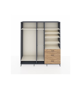 Hyperion Dolap 9 Raflı 3 Çekmeceli 3 Askılı 220x44x243 Antrasit-Aytaşı/Çam