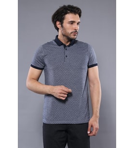 Desenli Polo Yaka Lacivert T-shirt  Wessi
