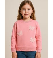 Kız Çocuk Kelebek Desenli Sweatshirt (Pembe)