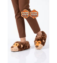 Ayakmod AkınAlbella Sıcak Tutan Aslan Desenli Bej Unisex Ev Terliği Panduf H025.Z.0006