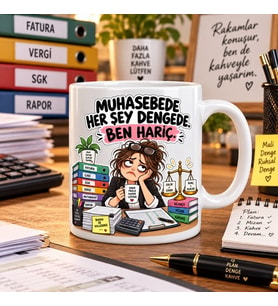 Muhasebede Her Şey Dengede Ben Hariç Esprili Muhasebeci Baskılı Kupa