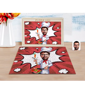 BK Gift Kişiye Özel Erkek Chef Karikatürlü 1000 Parça Profesyonel Puzzle-1
