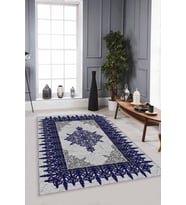 Lacivert Klasik Göbekli Kaymaz Tabanlı Dekoratif Halı MK36 - 100 x 160 cm