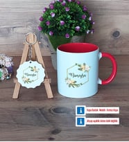 Doğum Günü Hediyesi Kupa Bardak Kırmızı ve Ahşap Anahtarlık Hediye (Model 1)