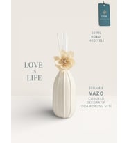 Love in Life  İthal Seramik Vazo Çubuklu Dekoratif Oda Kokusu Seti  Oda Kokusu Hediyeli (Beyaz)