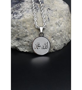 Allah ve Muhammed Yazlı Kolye Paslanmaz Çelik Zincir 3Mm 902083
