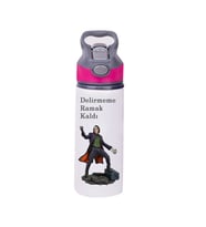 Pipetli Su Matarası - 650mlt-kişiye özel baskı-her renk (Pembe)