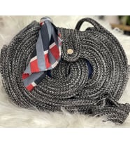Hasır Çanta Jüt İp El Emeği Çit Çit Kapamali Çanta 35Cm (Koyu Füme)