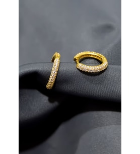 925 Ayar Gümüş Gold Kaplama Zirkon Taşlı Tamtur Klipsli Küpe