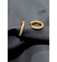 925 Ayar Gümüş Gold Kaplama Zirkon Taşlı Tamtur Klipsli Küpe