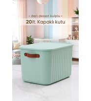 Kulplu Mint Yeşili Dolap Düzenleyici 20 Lt Kapaklı Saklama Kutusu Sepet Oyuncak Kutusu Organizer