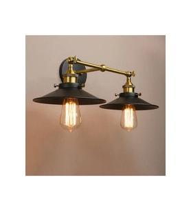 VİNTAGE,RETRO,RUSTİK MAFSALLI MATT ALTIN KAPLAMA 2XE27 SİYAH METAL APLİK ŞAPKA ÇAP:23CM