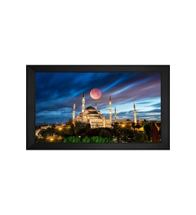 Sultan Ahmet Camii ve Gece Motifli Kanvas Tablo 80 x 110 cm Siyah Çerçeve