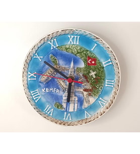 Saat Tabak Duvar Süsü Masa Saati Dekor Seramik