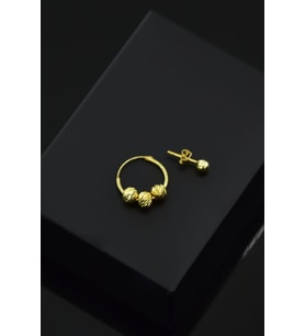 925 Ayar Gümüş Gold Kaplama Üçlü Dorika Toplu Halka Ve Çivili Top Küpe
