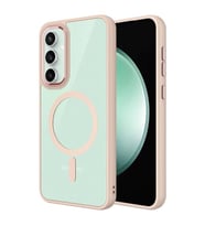Coverzone Samsung Galaxy S23 FE ile uyumlu K?l?f Wireless ?arj �zellikli Metal buton Z-Krom MagSafe ile uyumlu ?effaf Transparan Double Color Silikon Kapak Pembe A�?k