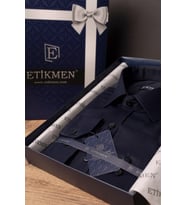 Lacivert Saten Slimfit Hediye Kutulu Erkek Gömlek