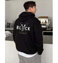 Siyah Black Baskılı Kapüşonlu Erkek Uzun Kollu Hoodie
