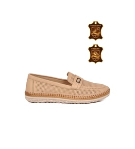 Voyager Bej Geniş Kalıp Hakiki Deri Hafızalı Rahat Taban Kadın Casual Ayakkabı Loafer Z142 Z