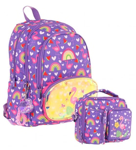 Kaukko Kids Flamingo Nakışlı ve Baskılı Okul Çantası (L5226) ve Thermo Beslenme Çantası (L7226) Seti - Kız Çocuk (Çok Renkli)