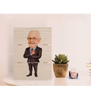 BK Gift Kişiye Özel Dede Karikatürlü Otantik Masaüstü Ahşap Palet Çerçeve-1 (Beyaz)