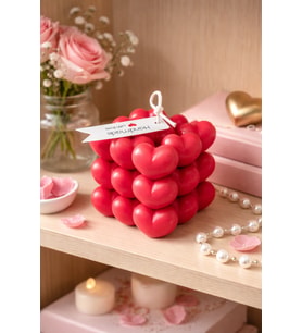 Kalp Küpü Mum - Mumelia Candles Doğal Soya, El Yapımı, Dekoratif - Kırmızı