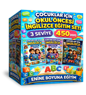 ÇOCUKLAR İÇİN OKUL ÖNCESİ İNGİLİZCE EĞİTİM SETİ – 3 SEVİYE, 450 DERS, TAM SAYFA RENKLİ