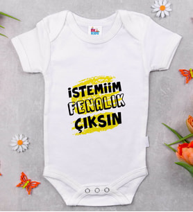 BK Kids İstemiim Fenalık Çıksın Tasarımlı Beyaz Bebek Body Zıbın-1