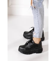 Günlük Kadın Spor Ayakkabı Yüksek Taban Rahat Bağcıklı Sneaker  001 (Siyah)