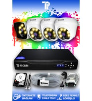 PICAM 4 Kameralı Kare 3 İç Kamera Set 320 GB HDD Full HD Renkli Gece Görüşlü Güvenlik Kamerası Sistemi