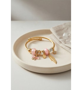 Kelebek Model Gold Renk Pembe Charmlı Bileklik