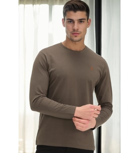 T9588 DEWBERRY BİSİKLET YAKA UZUN KOL T-SHIRT-HAKİ
