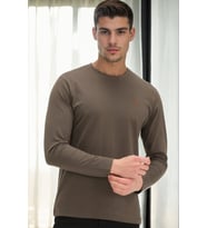T9588 DEWBERRY BİSİKLET YAKA UZUN KOL T-SHIRT-HAKİ