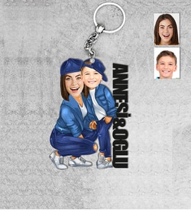 Kişiye Özel İsimli Anne Oğul Ahşap Anahtarlık-1