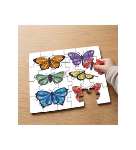 Renkli Kelebekler Kolajı Tasarımlı 24 Parça Ahşap Çocuk Puzzle MPK0632