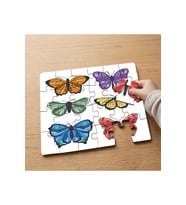 Renkli Kelebekler Kolajı Tasarımlı 24 Parça Ahşap Çocuk Puzzle MPK0632