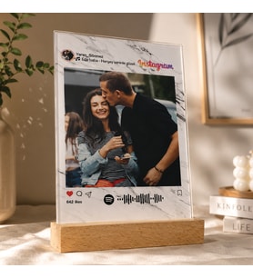 Kişiye Özel Fotoğraflı Kendin Tasarla Spotify Şarkı Barkodlu İnstagram Tasarımlı Masaüstü Fotoğraf Çerçevesi