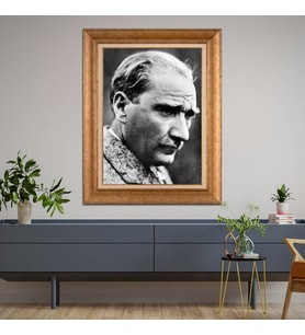 Altın Paspartulu Atatürk  Çerçeveli Tablo C407 (Gold)