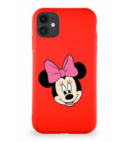 Apple iPhone 11 Soft Premier Kapak Minnie Mouse-C Tasarımlı Silikon Kılıf - Kırmızı (Şeffaf)