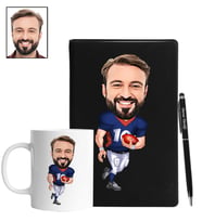 Kişiye Özel Amerikan Futbolu Tasarımlı Karikatür Siyah Defter Kalem Kupa Seti 69