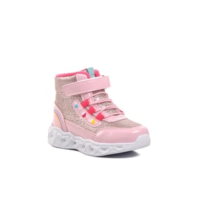Ayakmod Kids-P Pudra Kalp Desenli Simli Kız Çocuk Sneaker Bot
