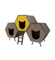 Odunconcept 3'lü Ahşap Kedi Evi - Ahşap Desenli ve Renkli - Three