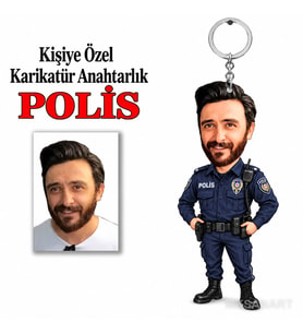 Kişiye Polis Karikatür Anahtarlık Karikatürlü Kişiye Özel Karikatürlü 8 cm MDF Anahtarlık - Polise Hediye Polis Hediyesi