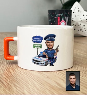 Kişiye Özel Kişiye Özel Karikatürlü Erkek Polis Lüks Fincan Polisler Günü Hediyesi