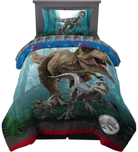 World Dominion Mavi Velociraptor ve Rexy T-Rex Süper Yumuşak Mikrofiber Ters Çevrilebilir Yorgan, Çift Boy, Franco Kids'den Yatak Takımı