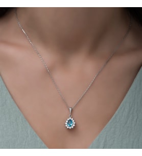 Aqua Marin Taşlı Gümüş Kolye